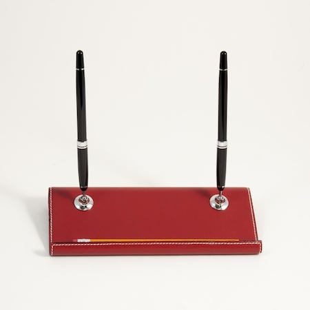 Buena Voluntad International Leather Double Pen Stand with Chrome Accents - Red BU2819748
